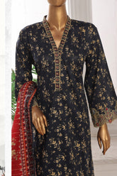 Bin Saeed Stitched 3 Piece Exclusive Lawn Frock Vol-01 Collection-SM-1470-Black